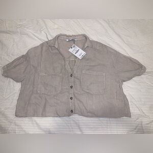 NWT SLIGHT STAIN Zara Linen Button Down